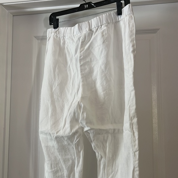 J. Jill white Linen Crop Pants Purejill Linen Elastic Waist button cuff - Picture 3 of 4